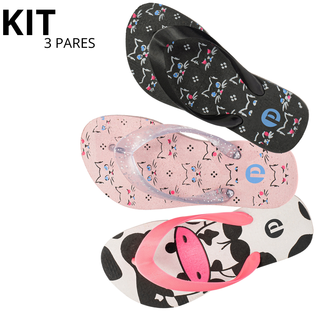 Kit Chinelo Infantil Estampado Confortável Antiderrapante
