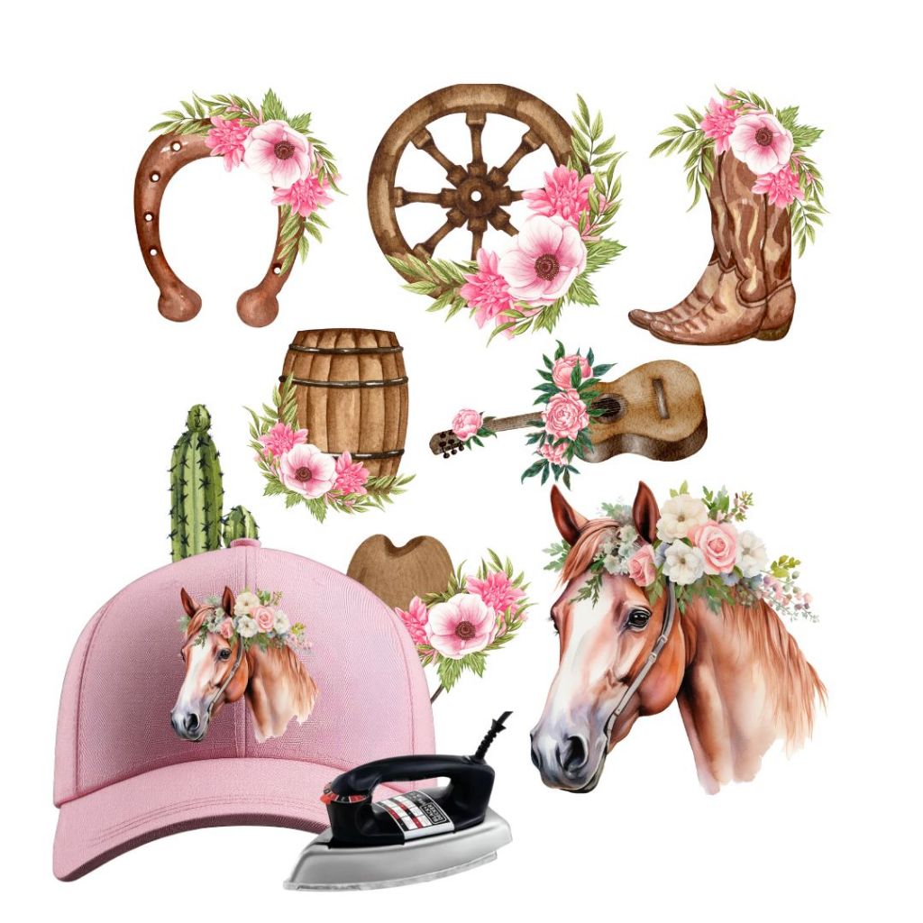 Adesivo Patch Termocolante Country Floral Cartela DTF Têxtil para Roupas Tecidos Aplique com Ferro