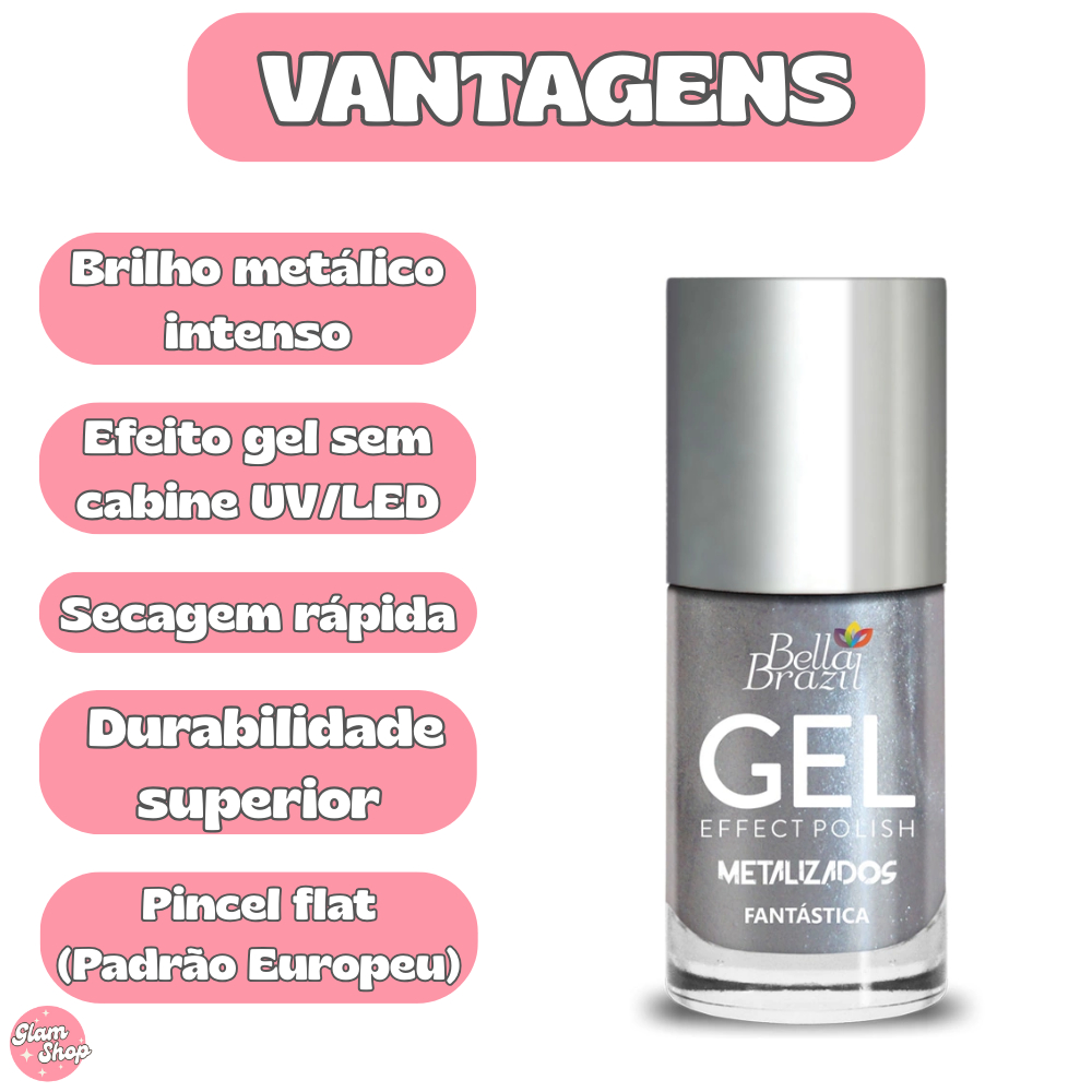 ESMALTE Metalizado Bella Brazil 9ml | Todas as Cores | Brilho Intenso Efeito Gel