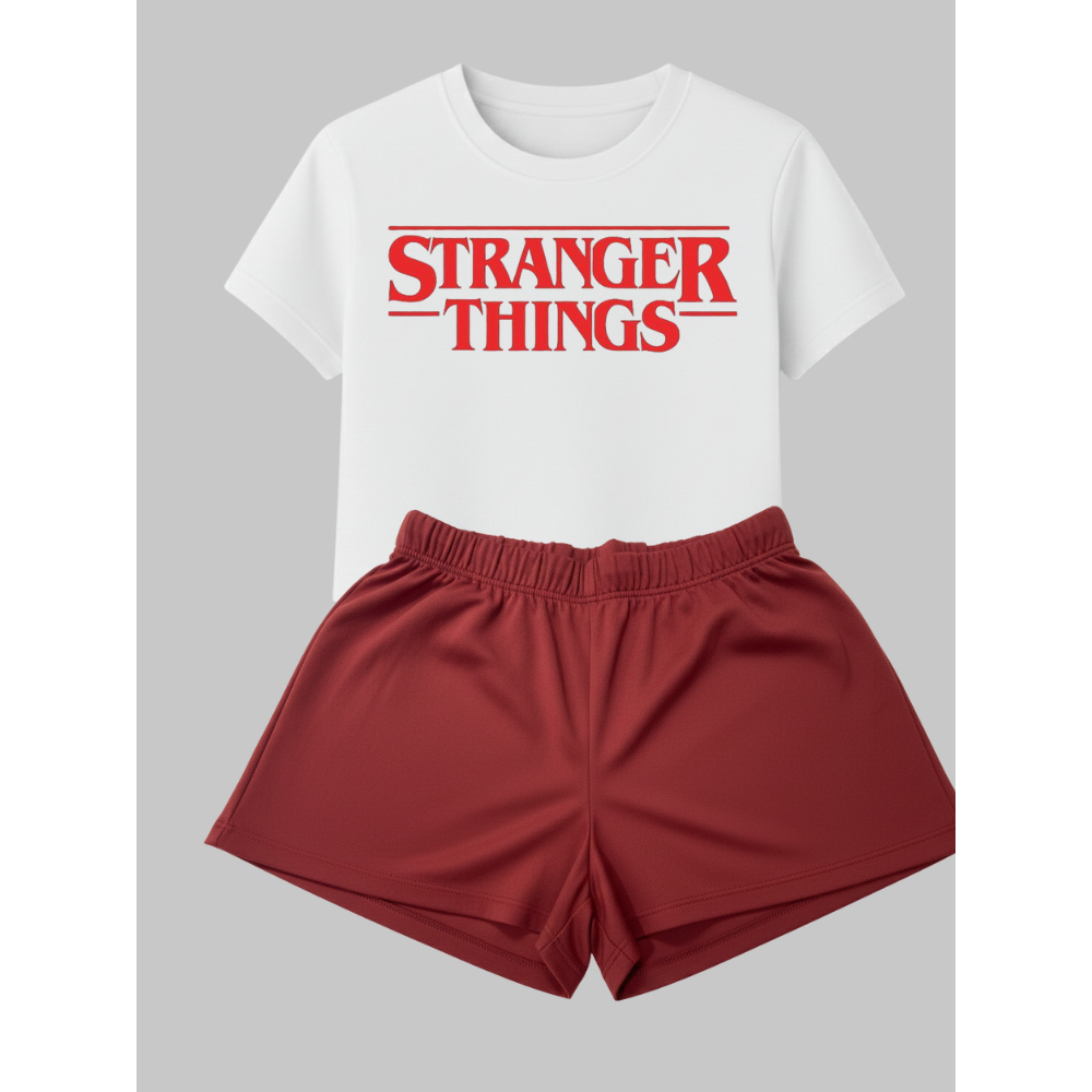Pijama Unissex Stranger Things Manga Curta Confortável Roupa para Dormir Baby Doll Adulto e Juvenil