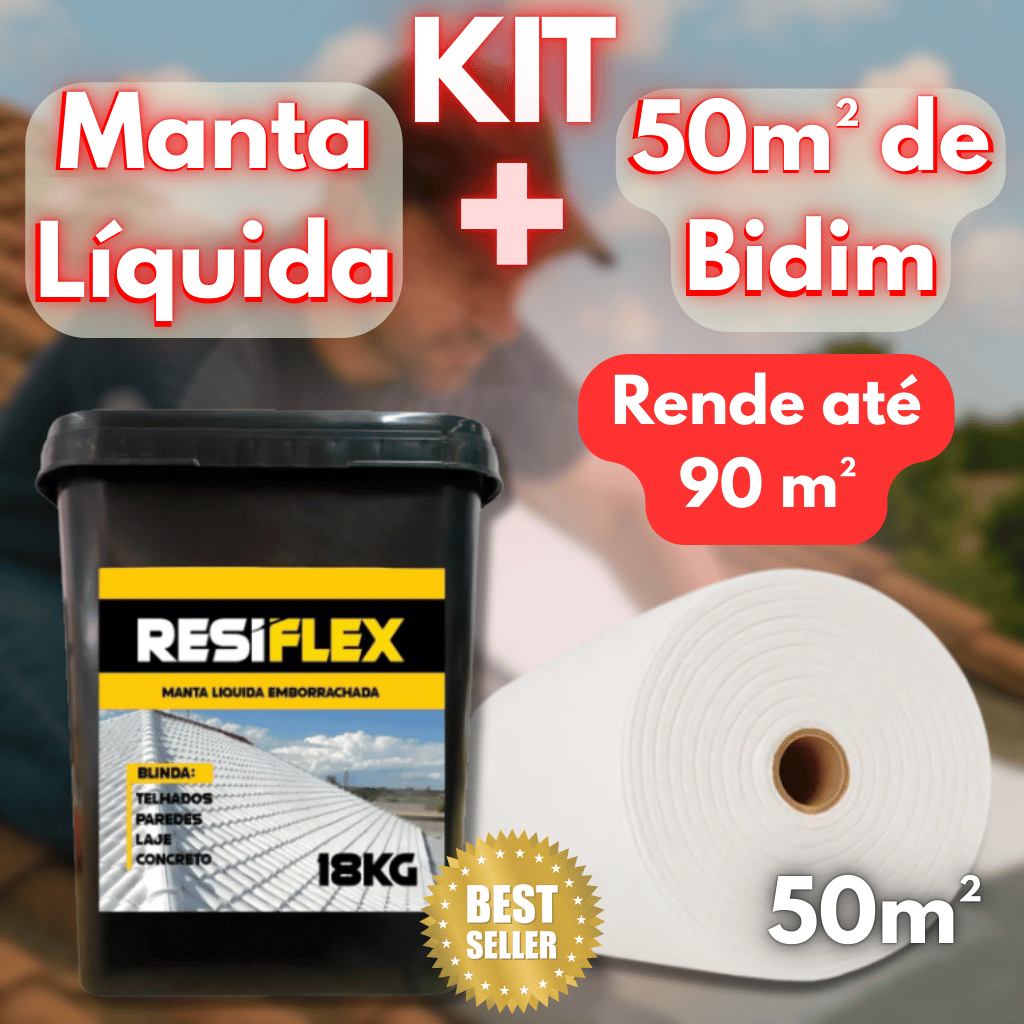 Kit Manta Líquida Resiflex 18KG + Manta estrutural 50M Sistema reforçado contra infiltrações
