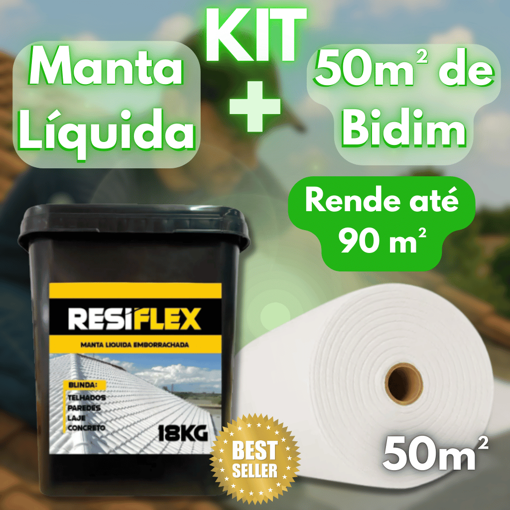 Kit Manta Líquida Resiflex 18Kg + Manta estrutural 50M Proteção completa contra goteiras e umidade