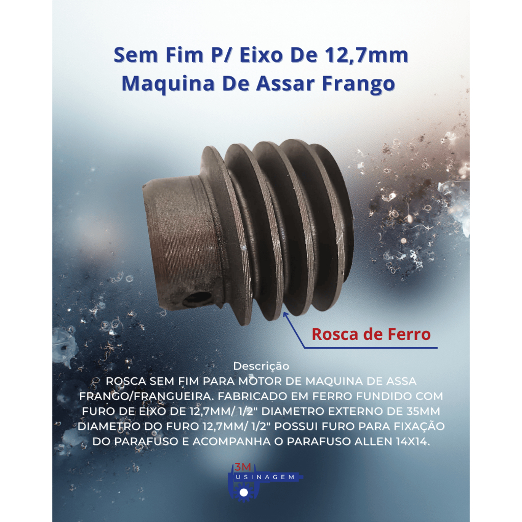 Rosca Sem Fim P/ Eixo De 12,7mm Maquina De Assar Frango Rosca De Ferro