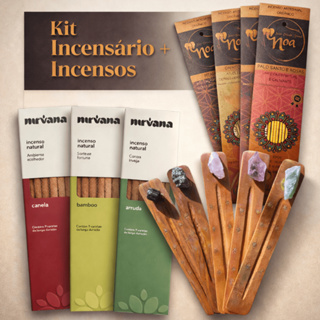 Kit Incensário De Madeira Com Cristal Natural Mais 2 Incensos Nirvana Ou Noa em Oferta na Shopee