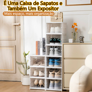 Caixa Organizadora Dobrável para Sapatos com Tampa Flip | Transparente e Empilhável em Oferta na Shopee
