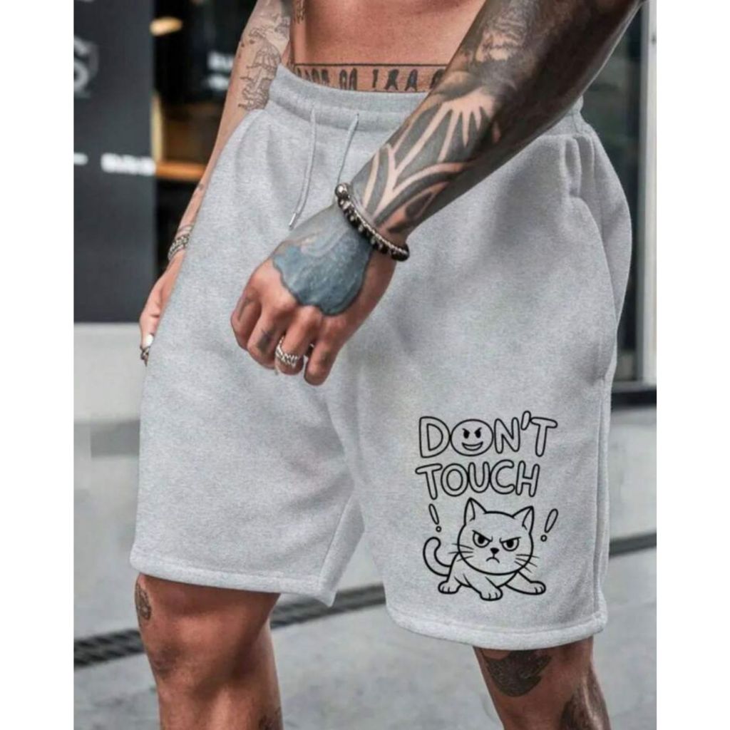 POLAR BEAR Bermuda Moletom Estampada Não Toque No Gato, Unissex em Oferta na Shopee