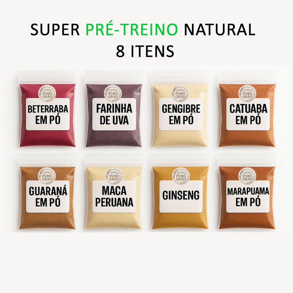 Kit 8 Super Energéticos Naturais Em Pó Pré Treino Guaraná Gengibre Catuaba Marapuama Ginseng em Oferta na Shopee