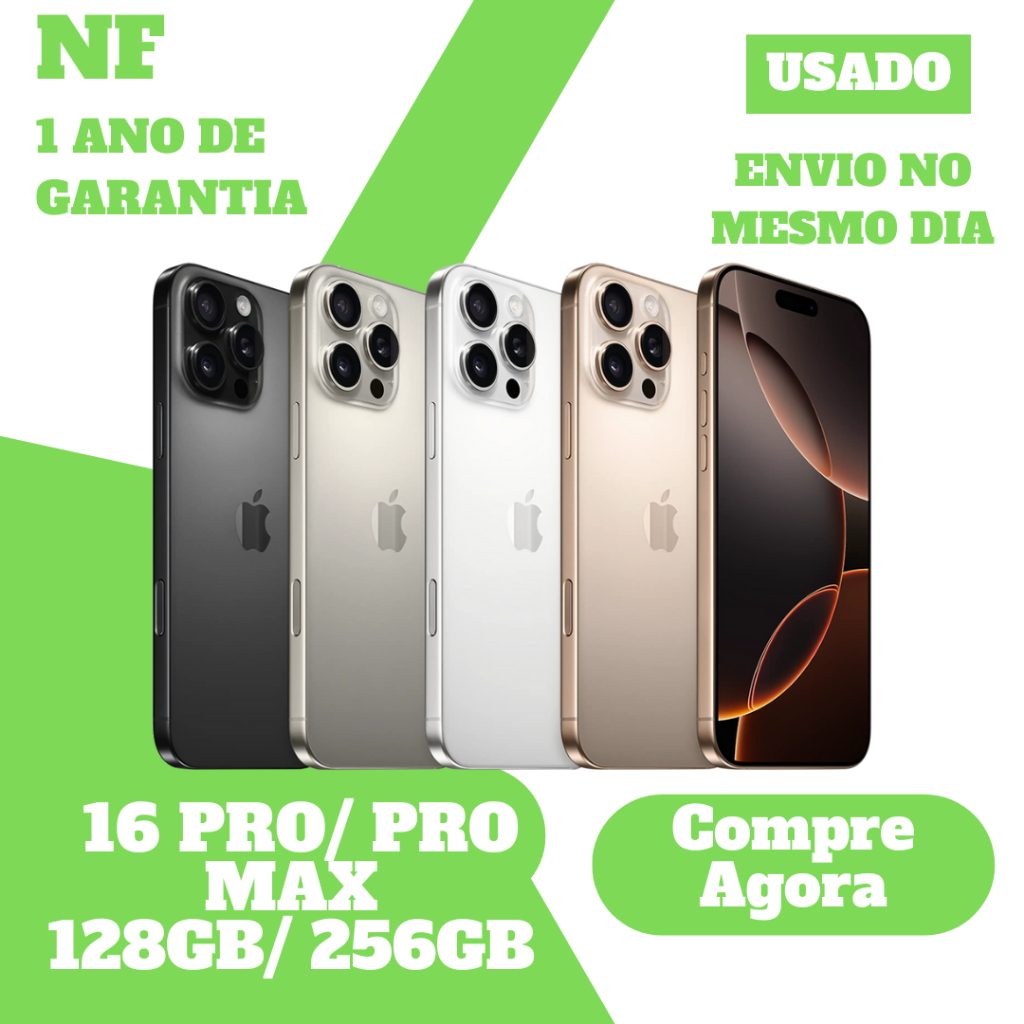 Usado: Apple iPhone 16 16 Pro 16 Pro Max 128GB 256GB 512GB 1TB Desbloqueado 1 Ano De Garantia