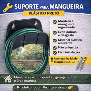 SUPORTE MANGUEIRA PLASTICO PRETO COM PARAFUSO em Oferta na Shopee