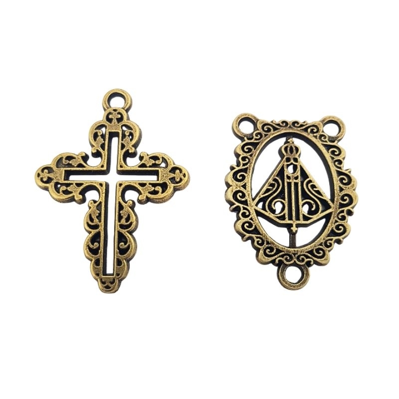 25 Entremeio Nossa Senhora + 25 Crucifixos para Fazer Terço Católico