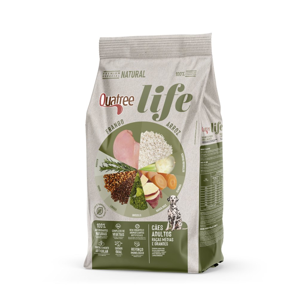 Ração Quatree Life Cães Adultos Raças Médias e Grandes Sabor Frango e Arroz 15Kg