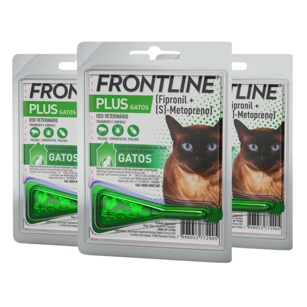 Kit 3 Antipulgas e Carrapatos Frontline Plus para Gatos - 1 Pipeta em Oferta na Shopee