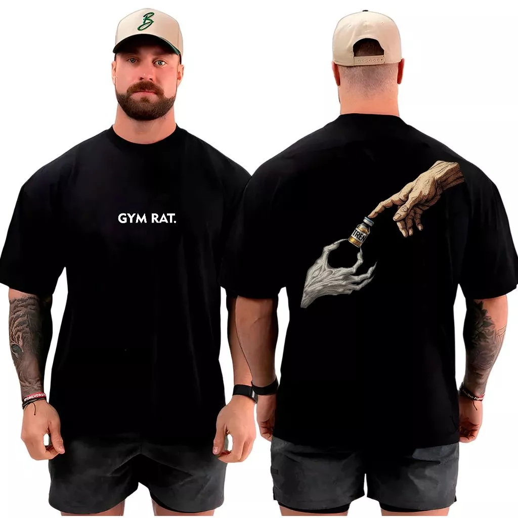 Camiseta Estampada Unissex A Criação de Adão Meme Academia Gym Rat Fit Em Alta Trembolona