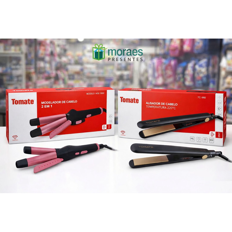 Kit Beleza Tomate com chapinha 220°C + modelador de cachos 2 em 1. Prático, versátil e ideal para o dia a dia 💇‍♀️✨