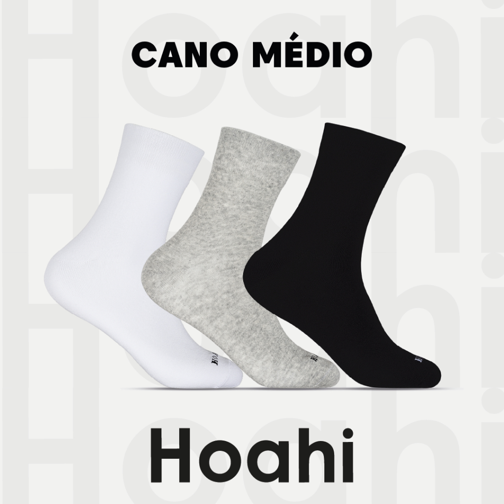 KIT 3 PARES DE MEIA CANO MÉDIO HOAHI em Oferta na Shopee
