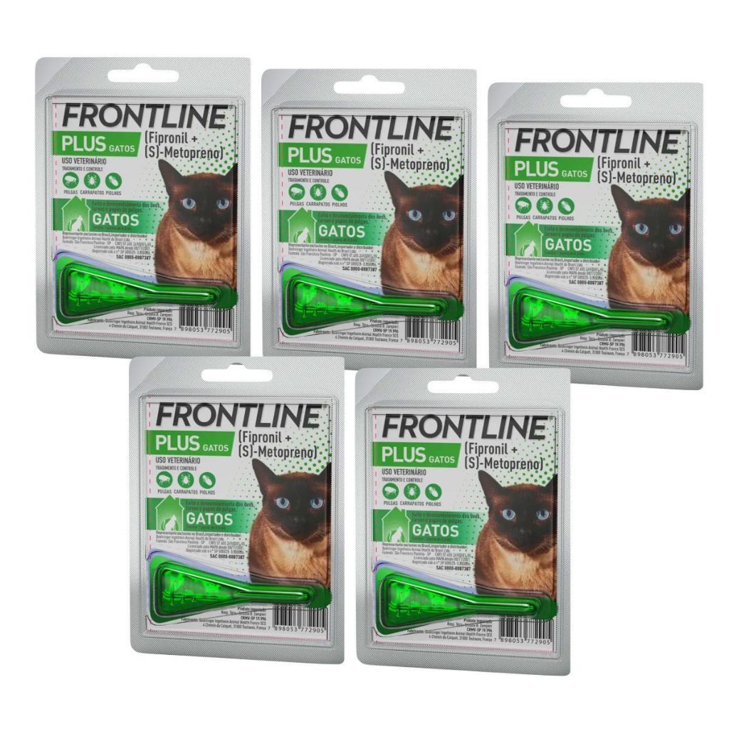 Kit 5 Antipulgas e Carrapatos Frontline Plus para Gatos - 1 Pipeta