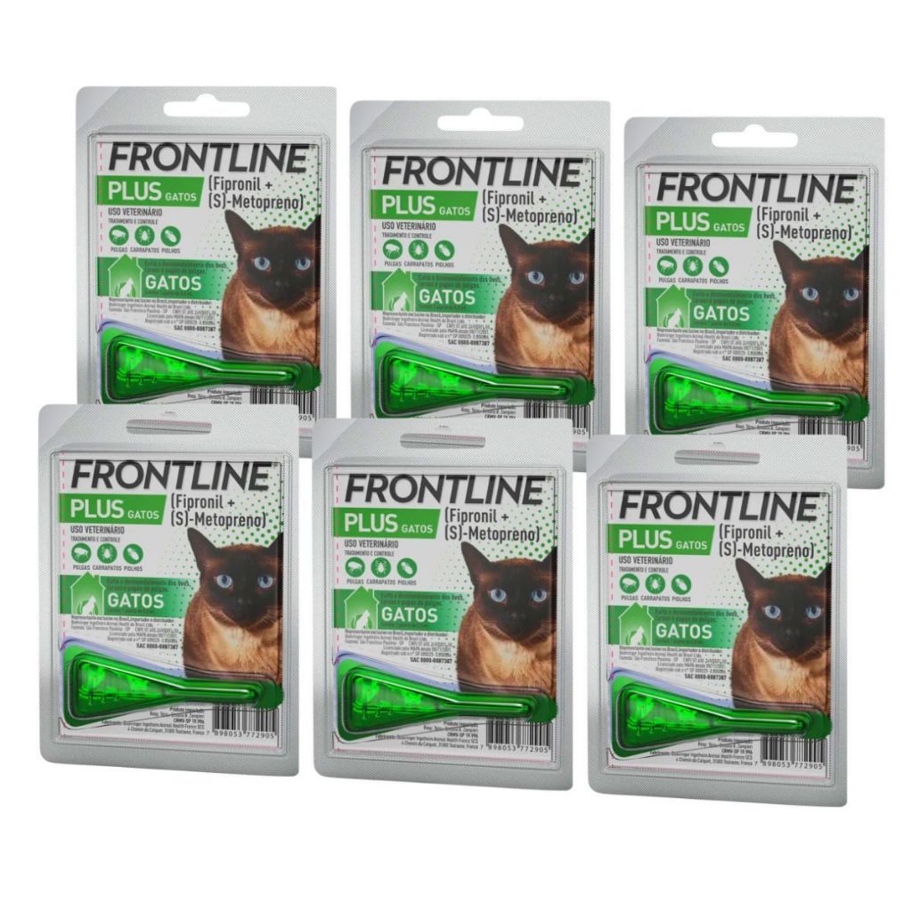 Kit 6 Antipulgas e Carrapatos Frontline Plus para Gatos - 1 Pipeta
