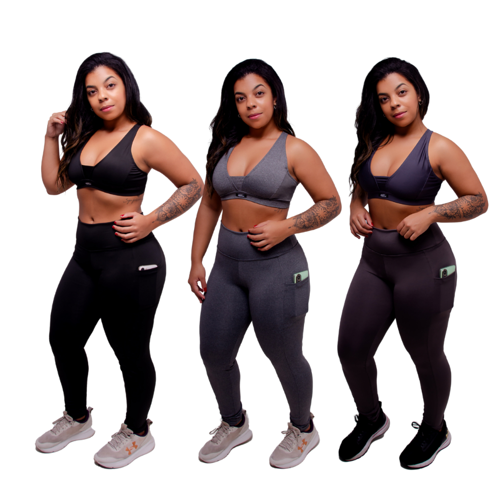 Kit 3 Calças Leg C/ Bolso Cintura Alta Suplex Fitness Corrida Trabalho