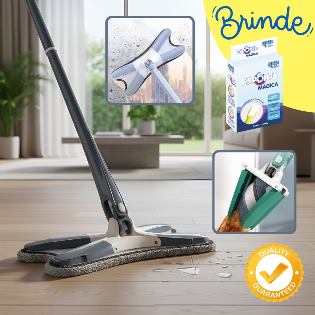 Mop Esfregão Limpeza Limpa Seca  Piso, Teto, Janela, Vidros Banheiro Faxina Total + Esponja Mágica em Oferta na Shopee