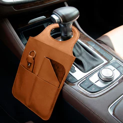Lixeira Automotiva Carro Couro Porta Lixo Universal + Porta Oculos Chaveiro