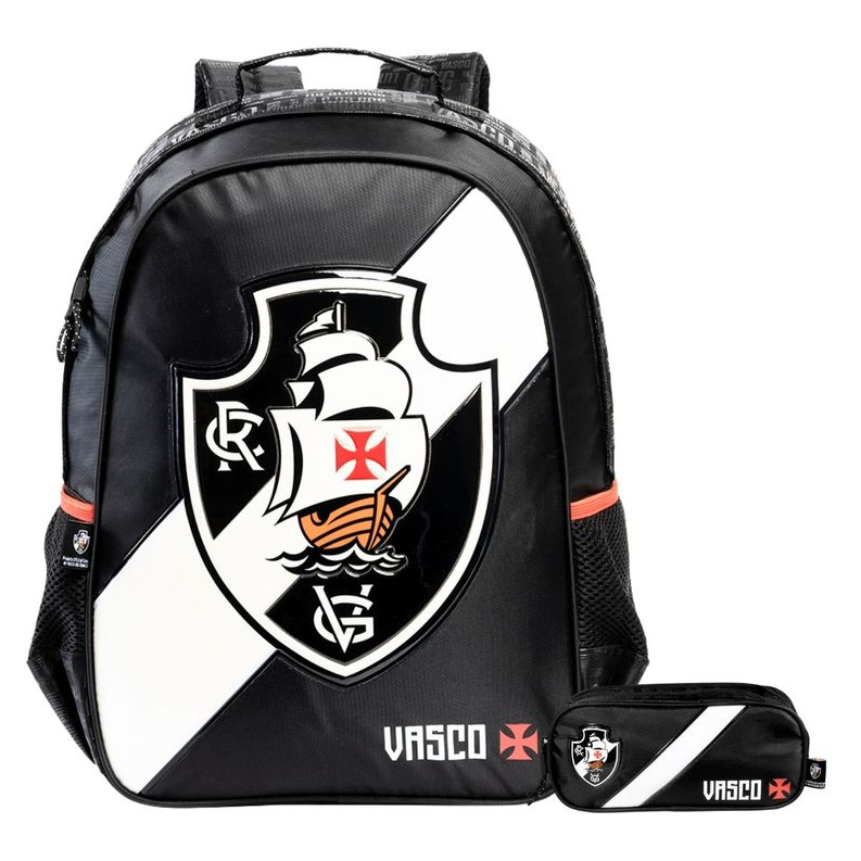 Kit Conjunto Time Futebol Vasco Da Gama Time Futebol Mochila Costas + Estojo Duplo