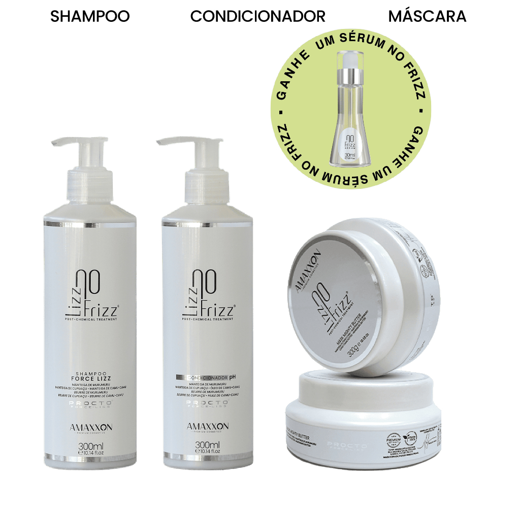 Kit Lizz No Frizz Anti Frizz Completo Hidratação Cabelos Lisos + Brinde
