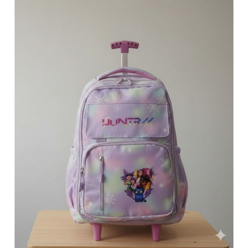 Mochila Huntrix Rodinha Femenina Juvenil Escolar reforçada