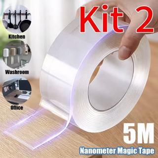 Fita Dupla Face Transparente NanoGel 5M Kit 2 – Extra Forte, Reutilizável, Adesiva Mágica de Silicone para Parede, Porta em Oferta na Shopee