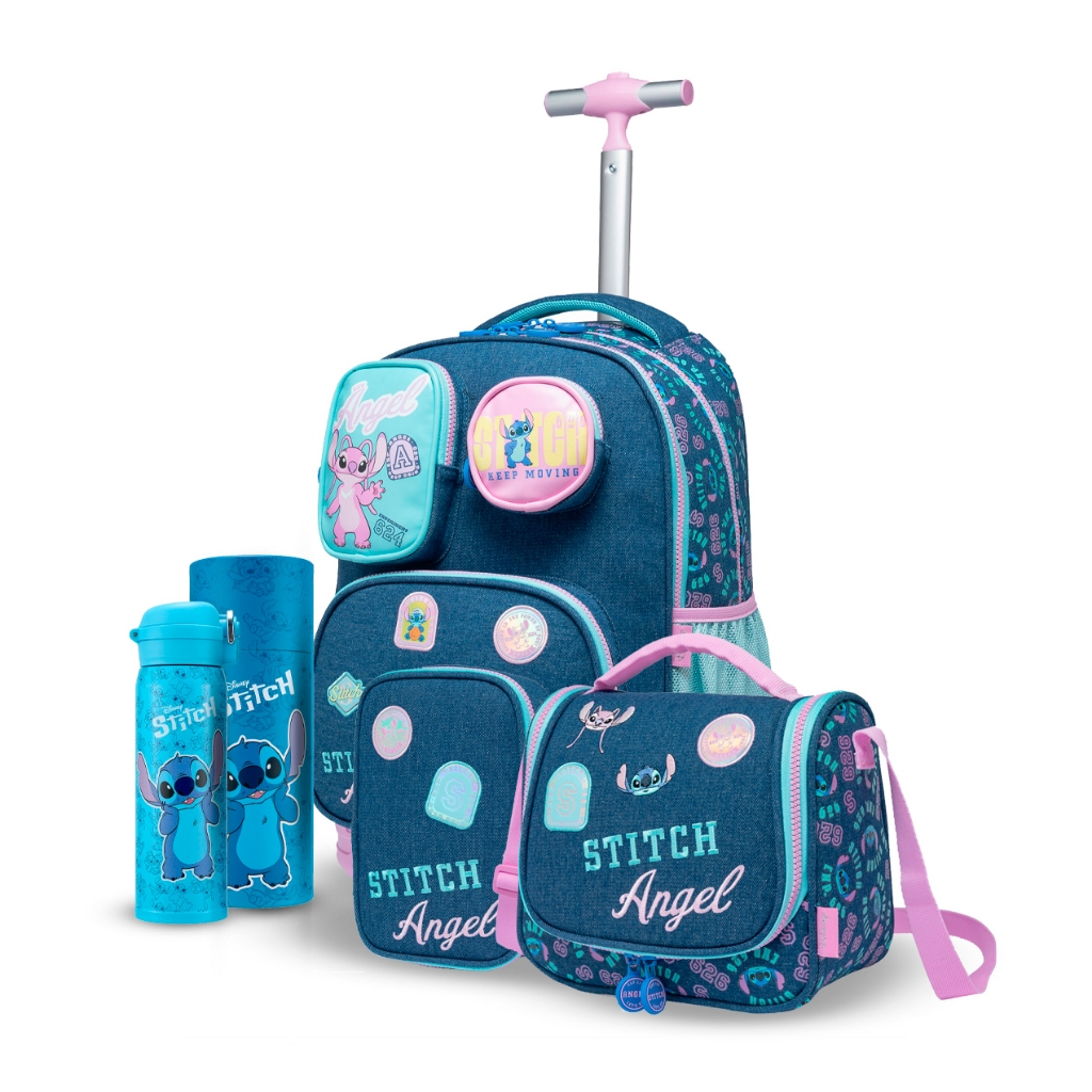 Kit Mochila Rodinha Stitch Disney Escolar Garrafa Estojo Lancheira Espaçosa em Oferta na Shopee