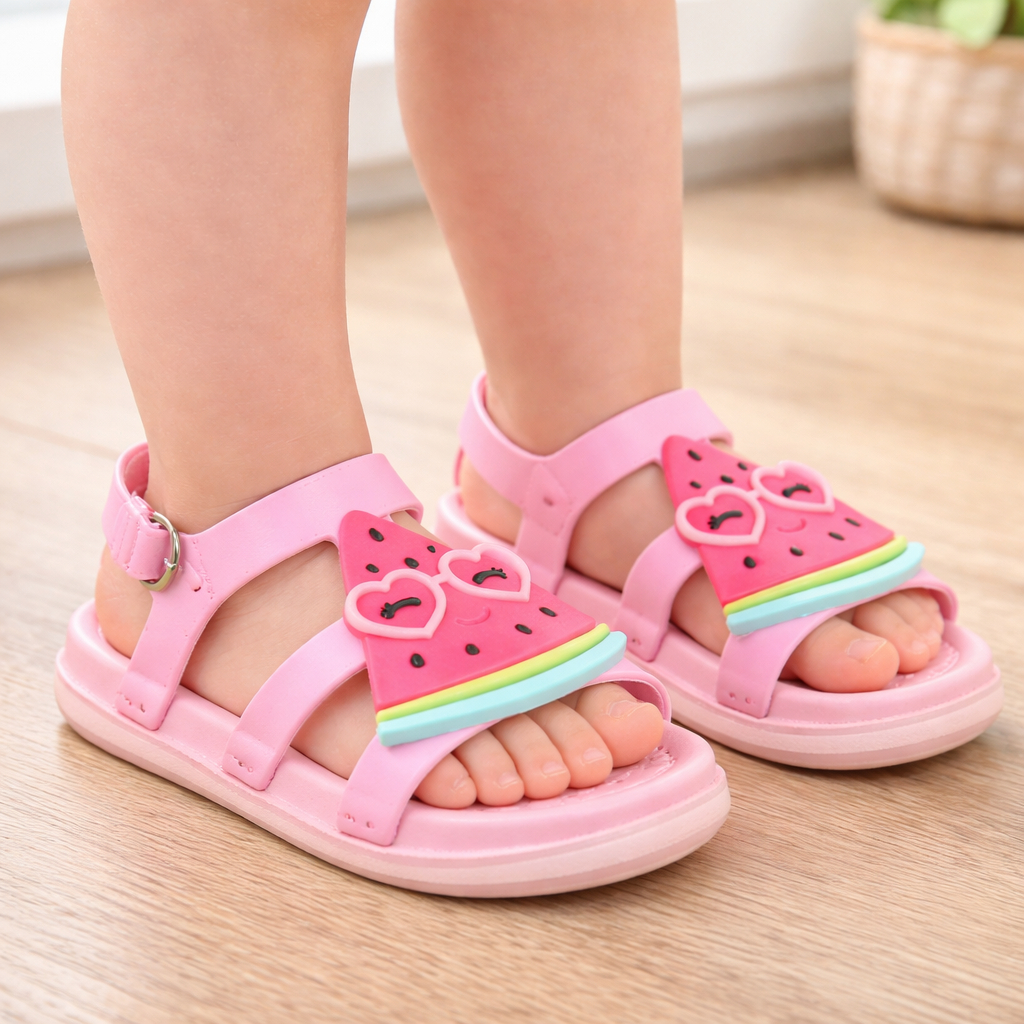 Sandália Infantil Plugt Mini Bizz Melancia Leve Confortável Divertida Antiderrapante Anatômica