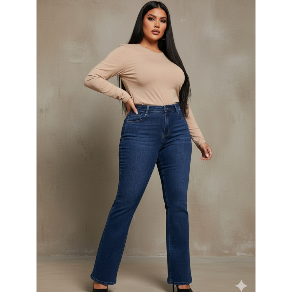 Calça Flare Jeans Feminina Boca de Sino Cintura Alta Modeladora Estilo Gringa