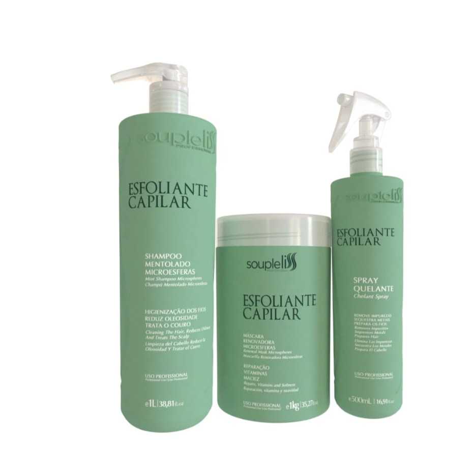 Soupleliss kit Esfoliante Capilar Profissional - Detox 3 Produtos.