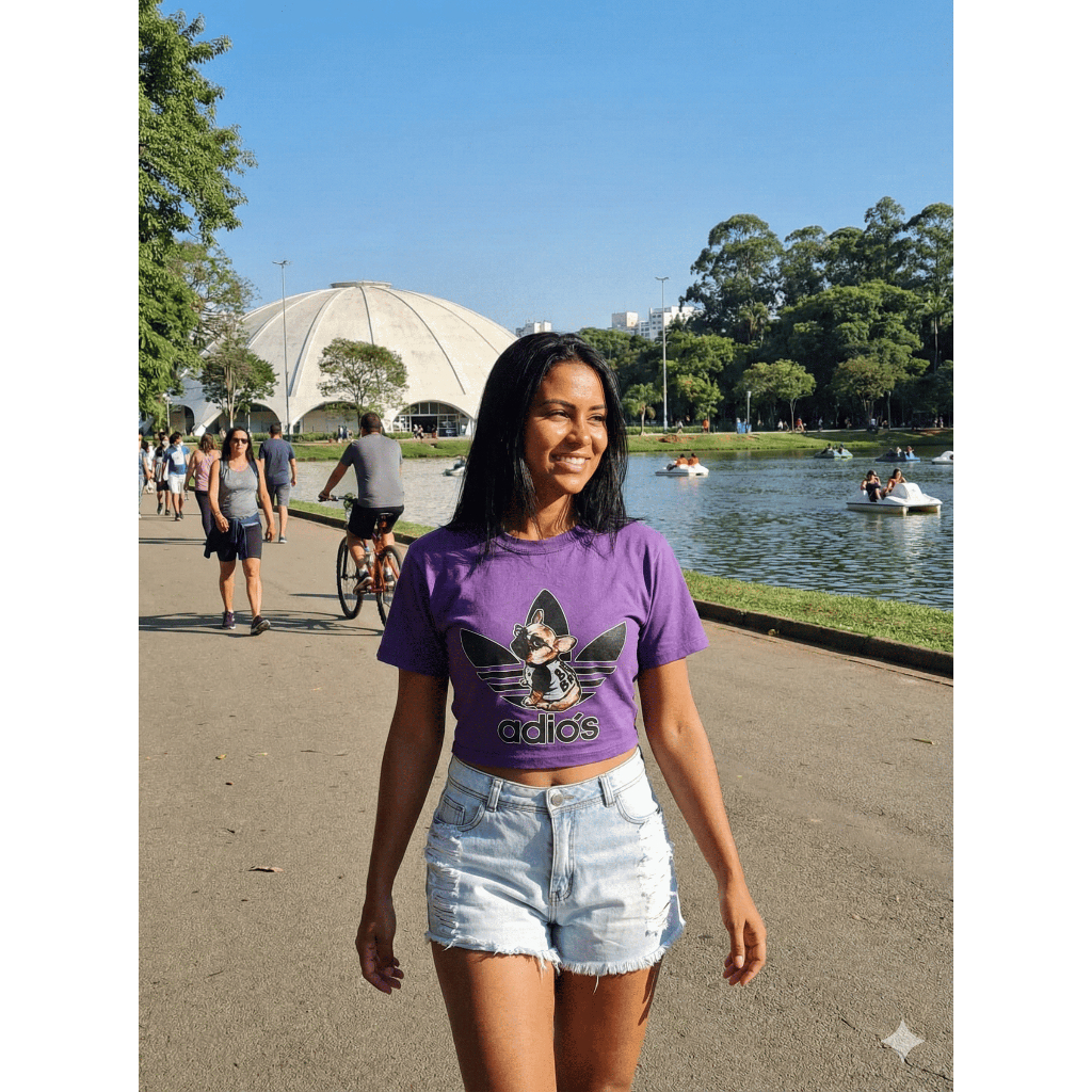 Cropped Feminino Roxo Estampado | Moda Casual Urbana