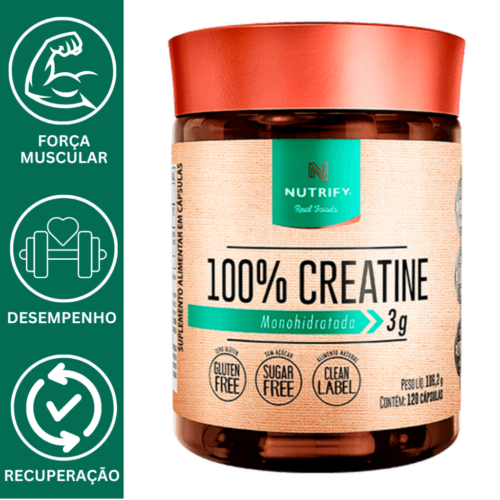 CREATINA EM CAPSÚLAS 100% CREATINE MONOHIDRATADA (3g) 120 CAPS - NUTRIFY