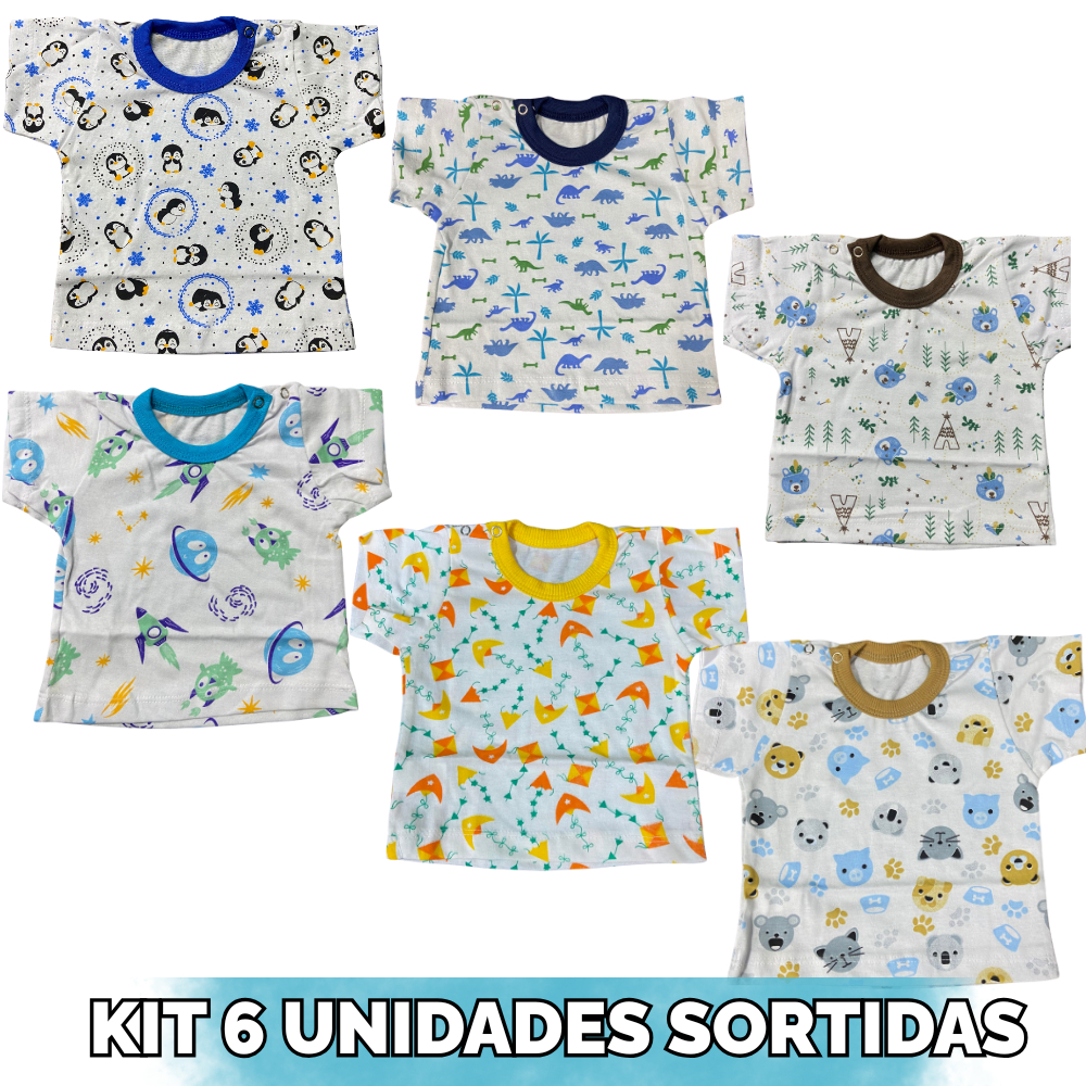 KIT 6 CAMISETA MASCULINA MANGA CURTA ESTAMPADA SORTIDO - INCRIVEIS BABY