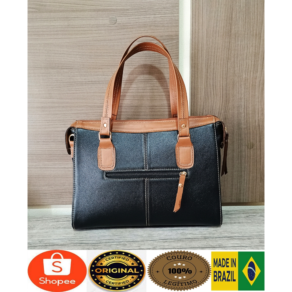 Bolsa feminina estruturada com alça de mão e transversal em couro legítimo ref- 950