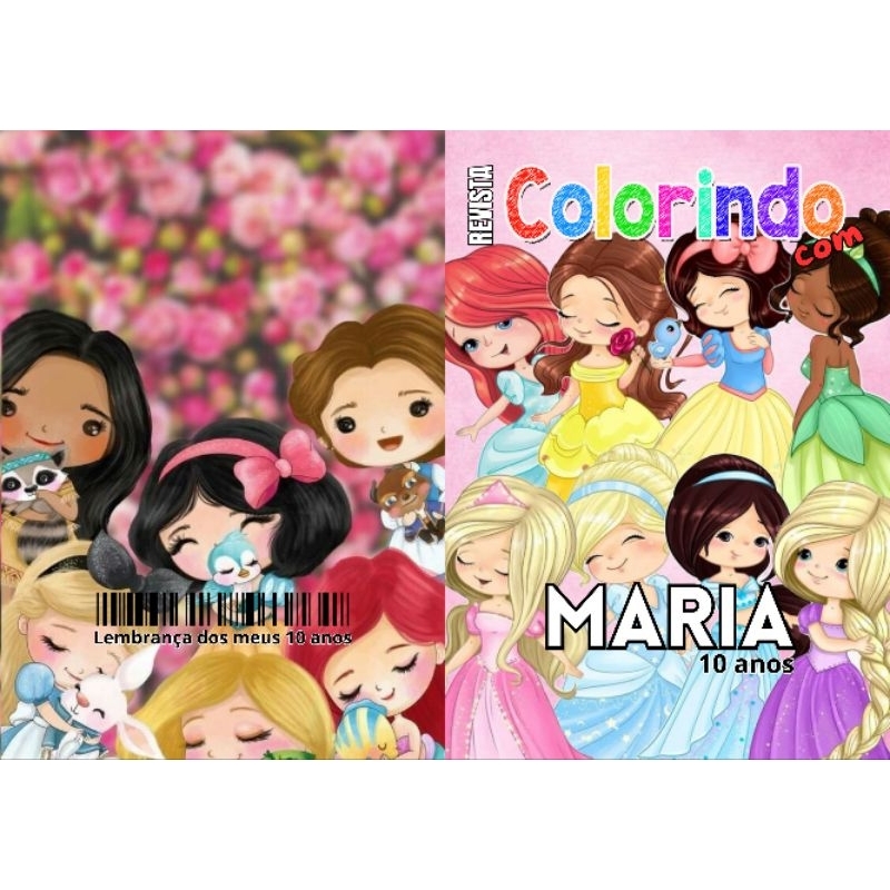 Revista de Colorir PRINCESAS CUTE 2 Personalizada Lembrancinha Festa Infantil Todos os Temas Livro