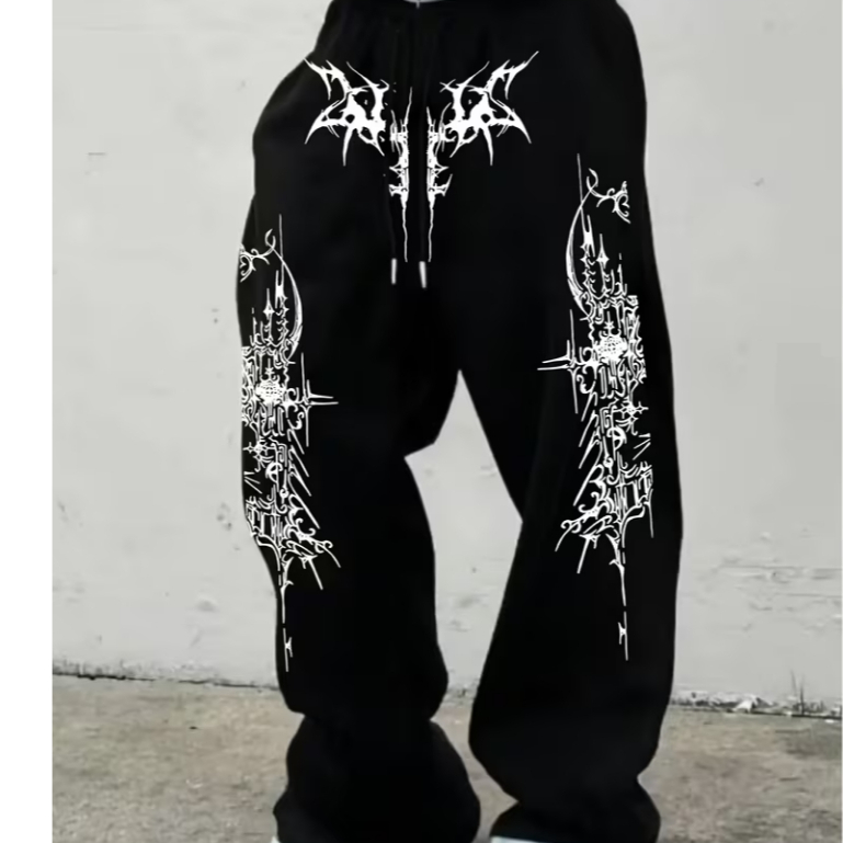 Calça Baggy Balão Wide Leg Streetwear Unissex Aesthetic Gótico Punk Angel's Sword Trevas Drip Y2k em Oferta na Shopee