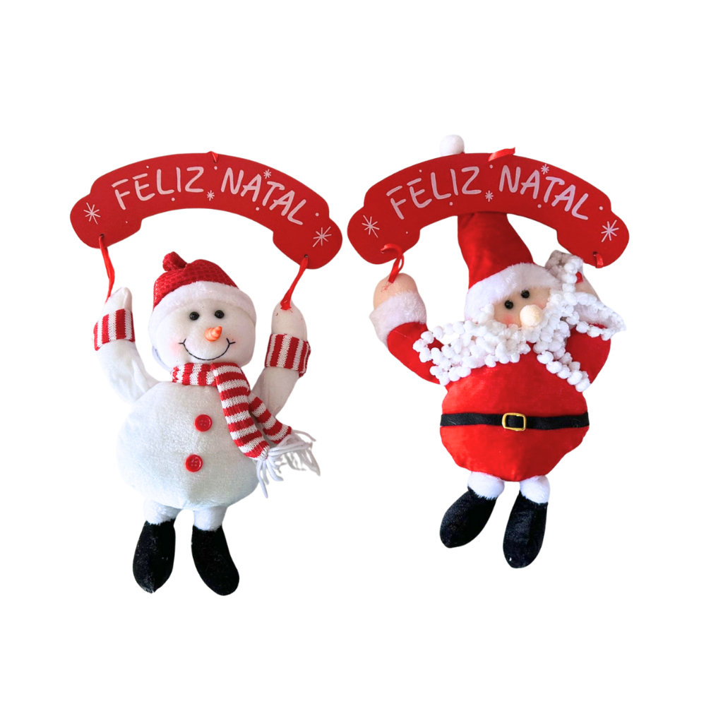 Guirlanda pendente Papai noel e Boneco de neve com placa de feliz natal – decoração enfeite natal Wincy
