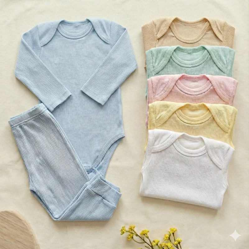 Kit 10 Peças Conjunto Body Manga Longa + Liso Infantil Bebê Menino e Menina