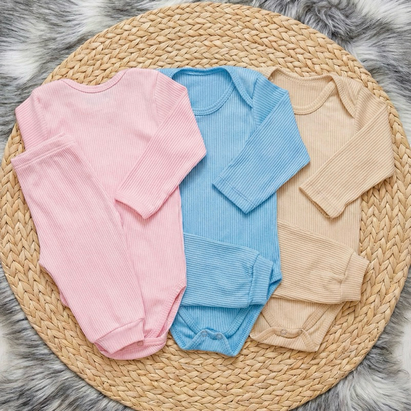 Kit 6 Peças Bebê Pagão Canelado Longo 100% Algodão 3 Body 3 Calças