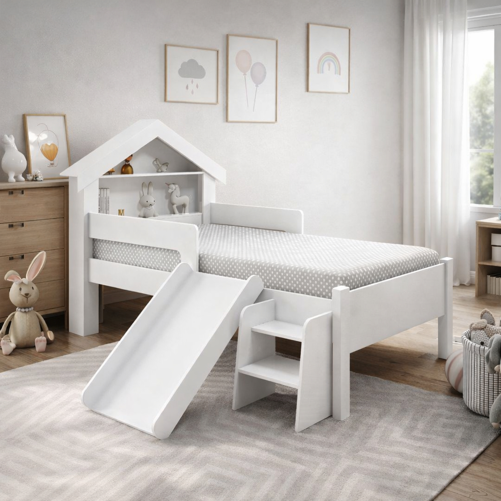 Cama Infantil Casinha com Escorregador e Escada Branca Quarto Menina ou Menino Segura e Divertida em Oferta na Shopee