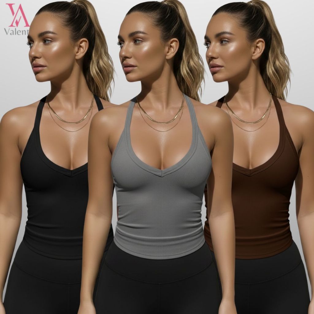 Kit 3 Blusas Regata Feminina Estilosa Canelada Alça Fina - Costas Nadador