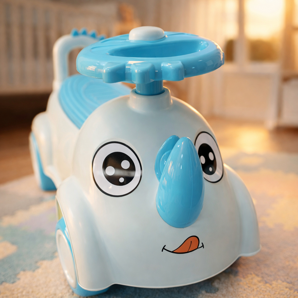 Andador Infantil Rinoceronte Azul Passeio Bebê 12 Meses Carrinho Empurrar Brinquedo Menino Didático