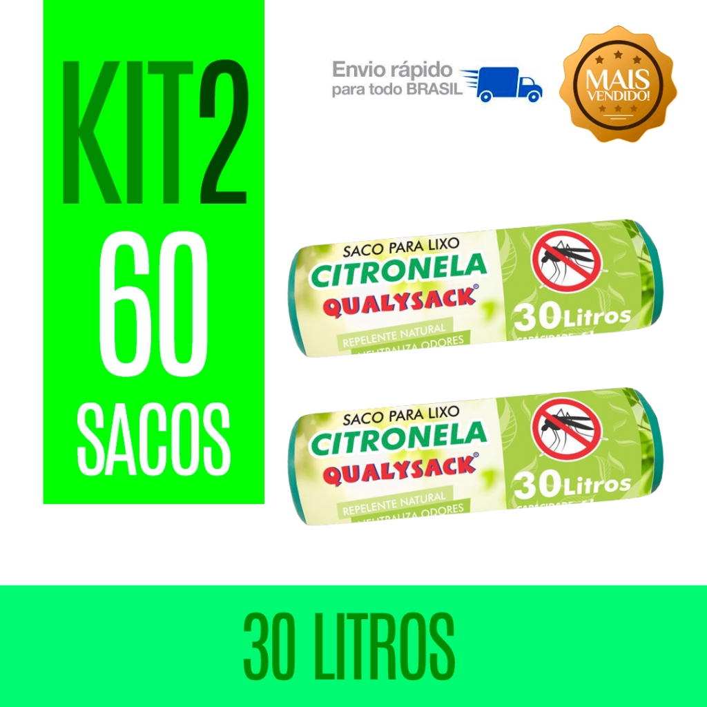 Kit 60 Sacos Lixo 30L Perfumado Citronela Antiodor Repele Inseto Banheiro Cozinha Lixeirinha Sacola