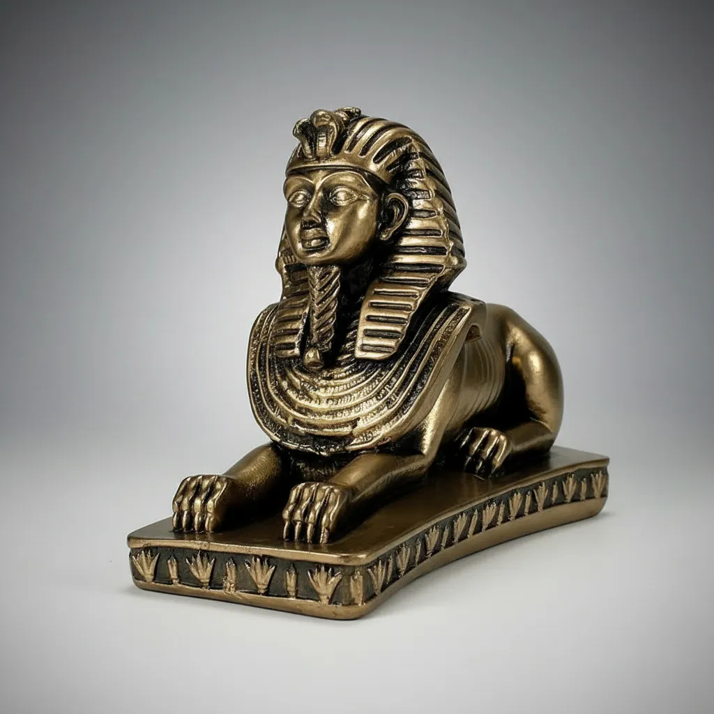Estatueta Esfinge Faraó Egipcio Egito - Linha luxo ônix ouro metálico