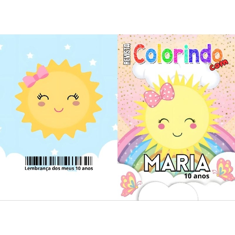 Revista de Colorir RAIO DE SOL MENINA Personalizada Lembrancinha Festa Infantil Todos os Temas Livro