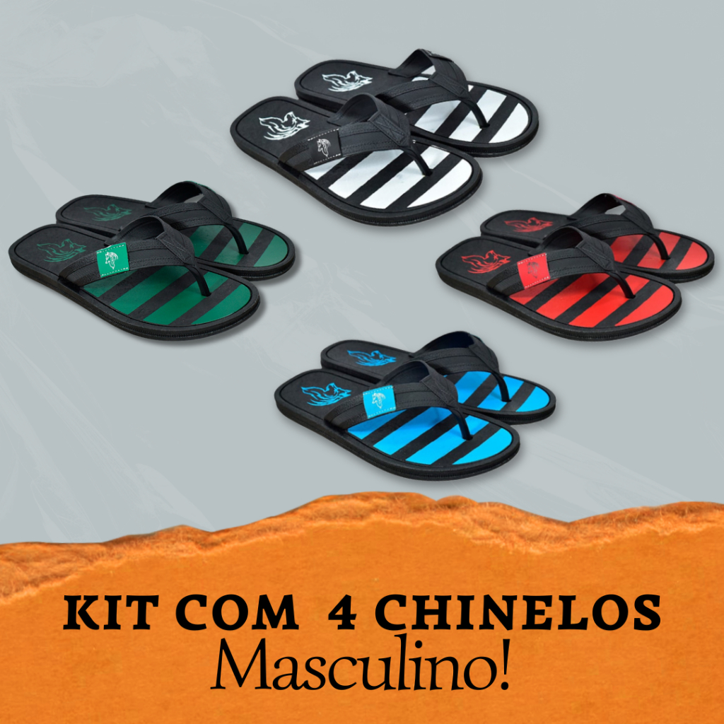 Kit com 4 Pares de chinelo Masculino Casual Macio Tira Larga Antiderrapante em Oferta na Shopee