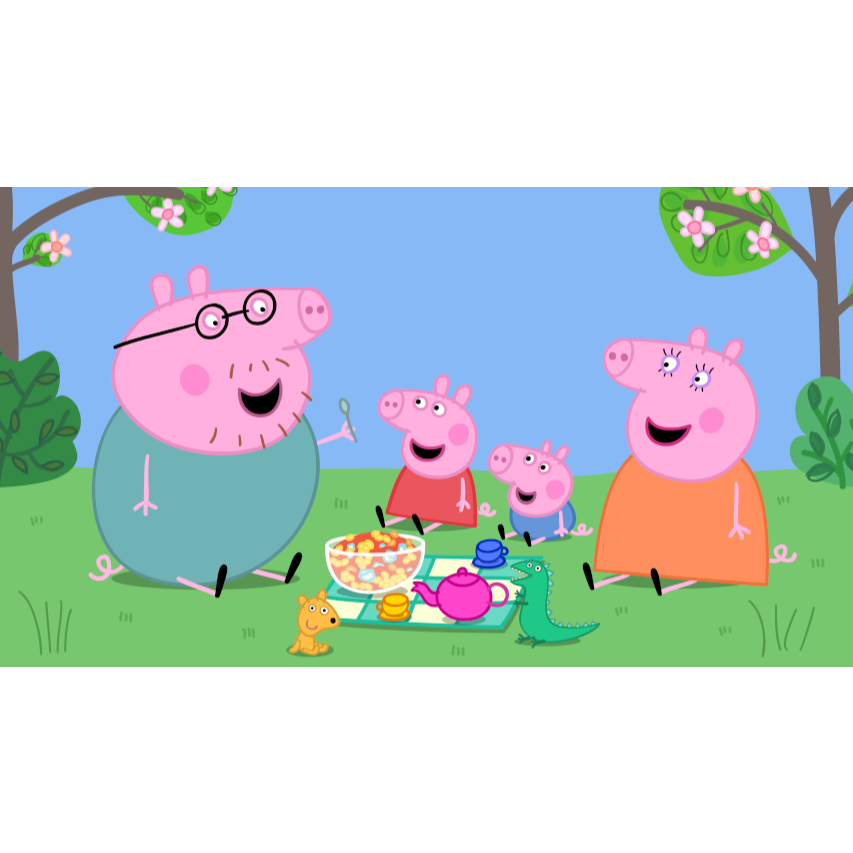 Painel Picnic da Família Peppa Pig retangular de lona para decoração de festa de aniversário infantil. Várias medidas.