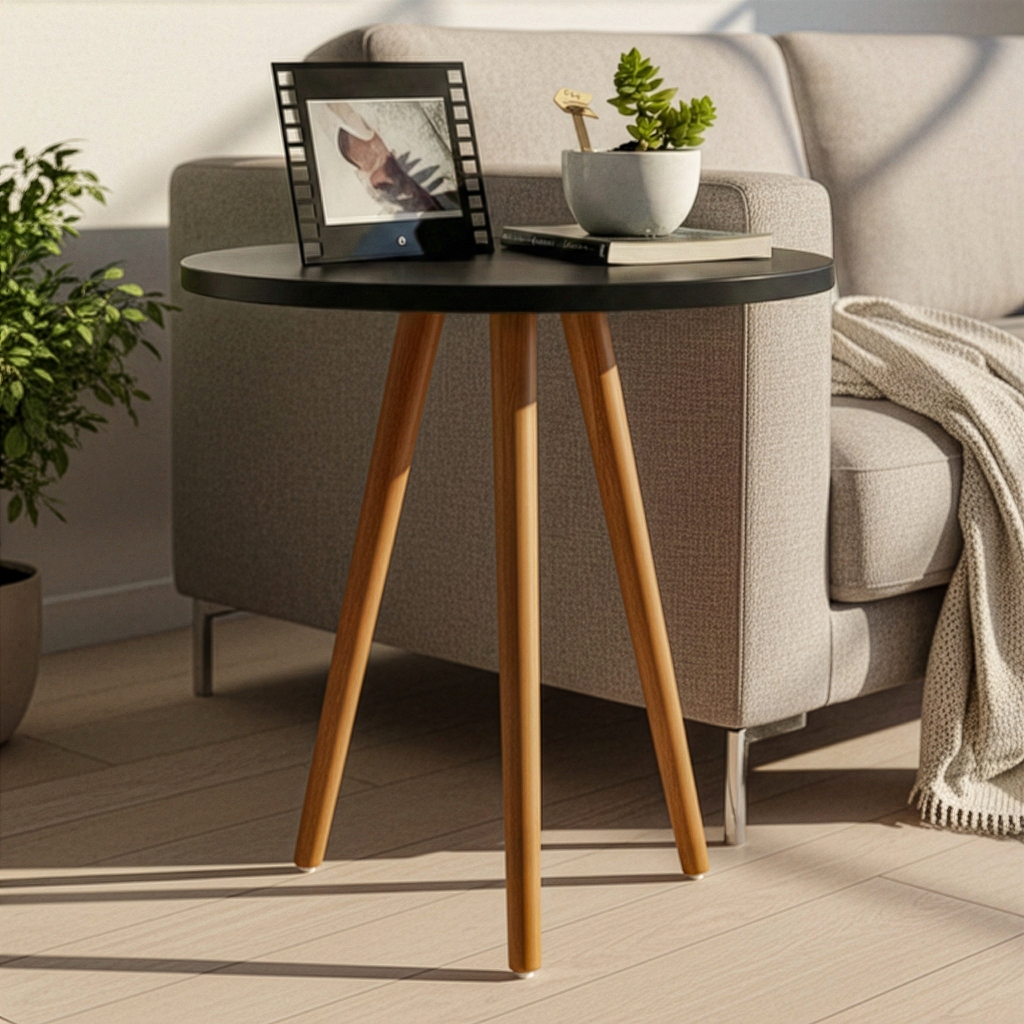 Mesinha Lateral De Canto Pés Palito Decorativo Redonda 50cm MDF